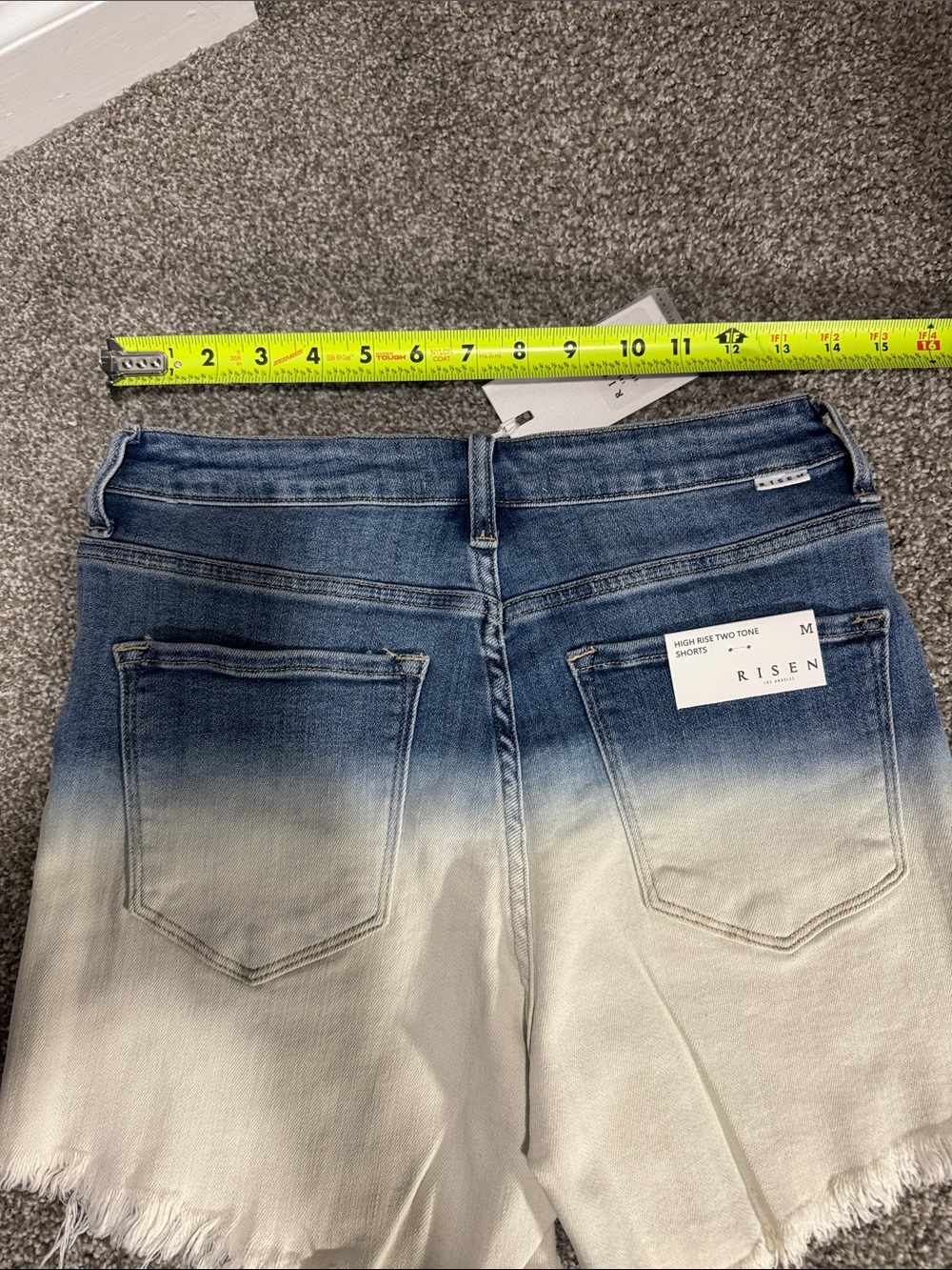Risen Two-Tone Ombre Denim Shorts in Blue and White - Picture 6 of 7